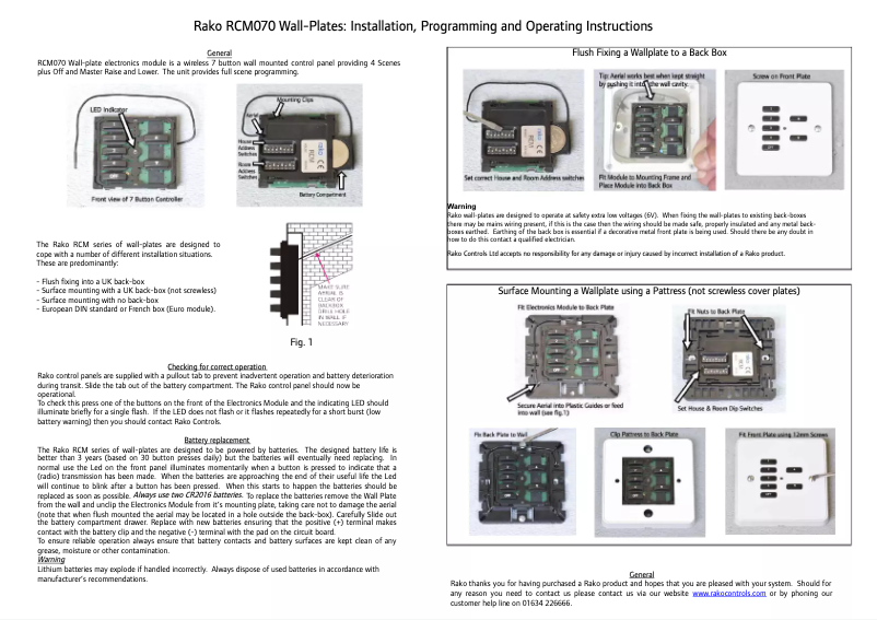 Page n°1 - Manuel utilisateur Rako RCM-70
