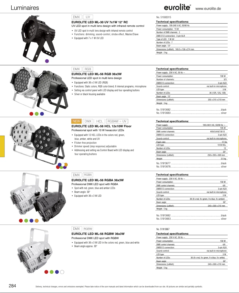 Page n°1 - Catalogue Eurolite LED ML-30 UV
