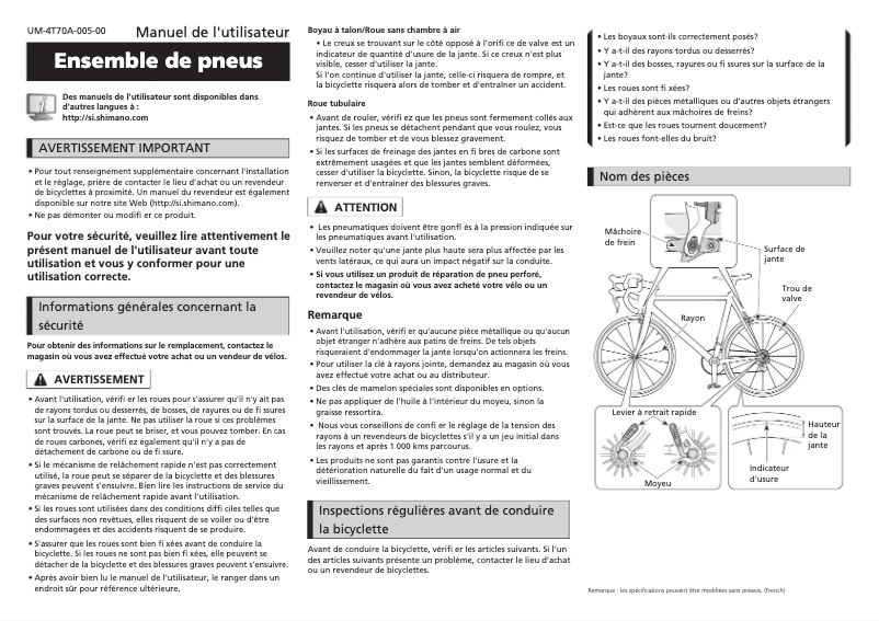 Page n°1 - Manuel utilisateur Shimano WH-9000-C35-TU-R