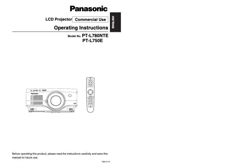 Page 1 of the manual User Manual Panasonic PT-L780NTE