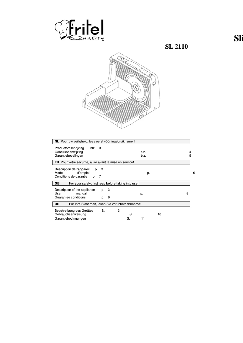 Image de la première page du manuel de l'appareil SL 2110
