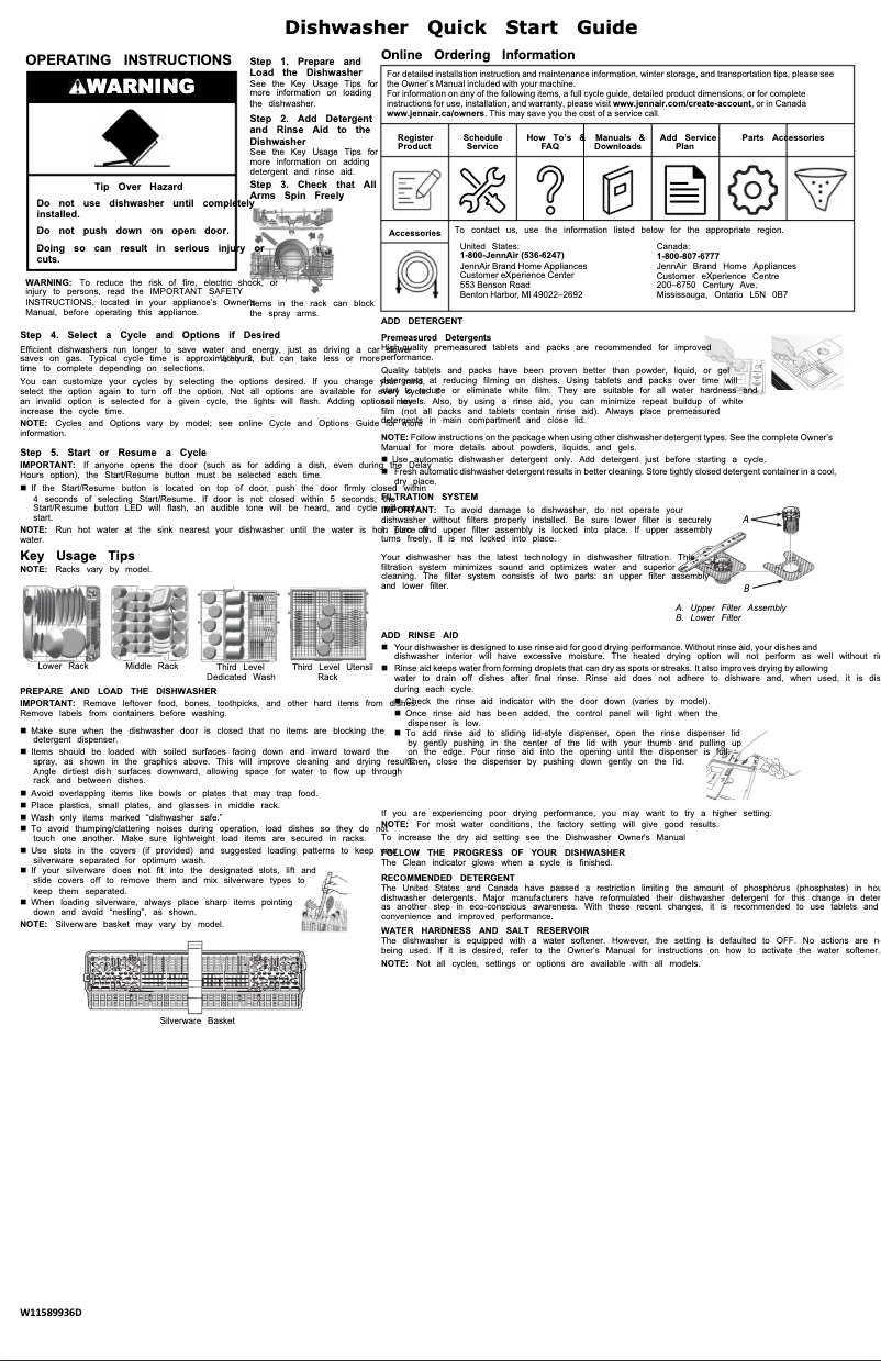 Page 1 of the manual Quick Start Guide JennAir JDAF5924RX