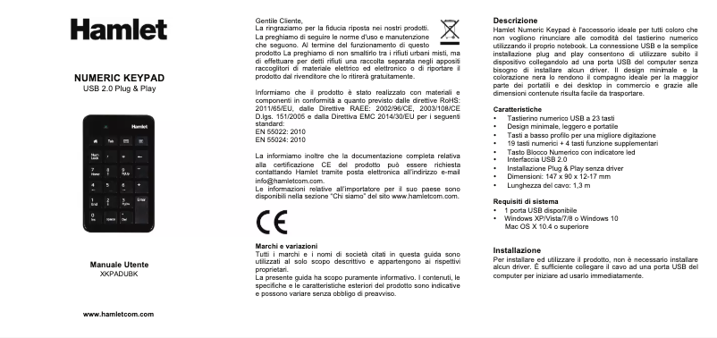 Page n°1 - Manuel utilisateur Hamlet XKPADUBK