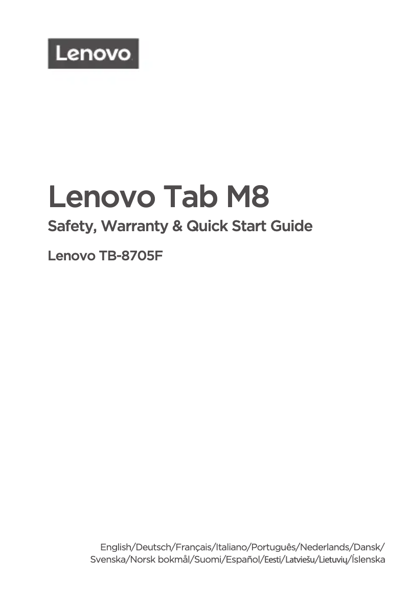 Page 1 de la notice Guide de démarrage rapide Lenovo Tab M8 FHD