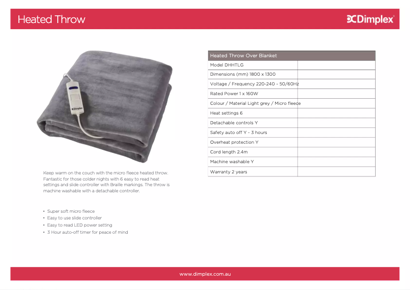 Page 1 de la notice Fiche technique Dimplex DHHTLG