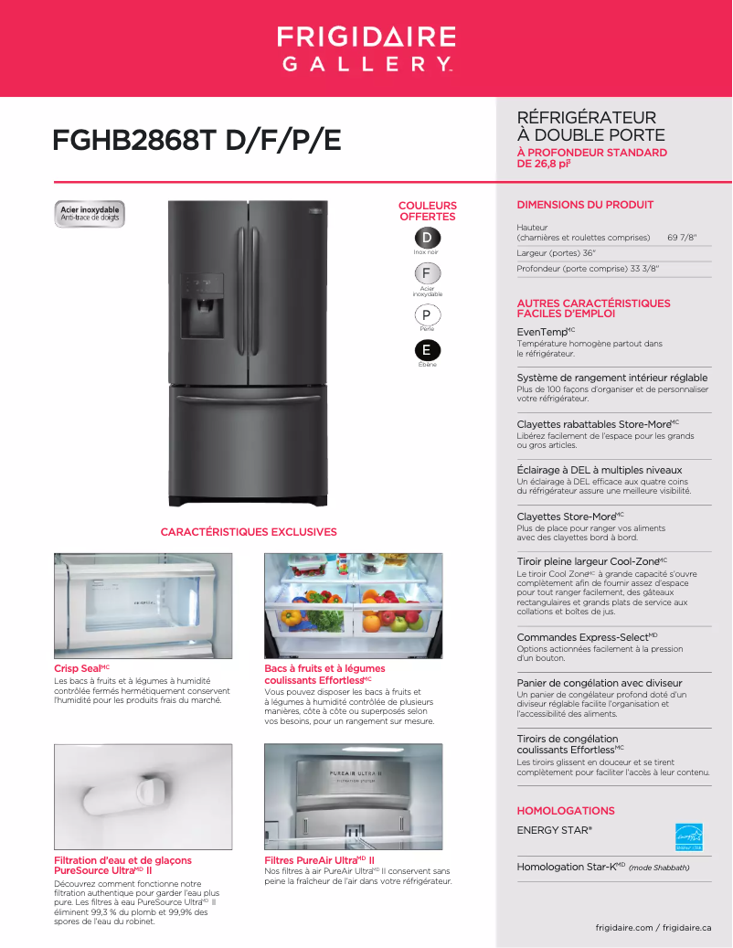 Page n°1 - Fiche technique Frigidaire FGHB2868TF
