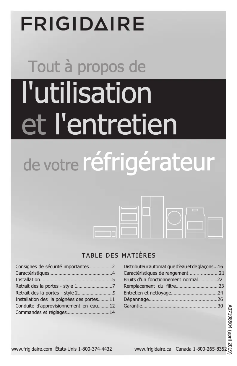 Page 1 de la notice Manuel utilisateur Frigidaire FFHX2325TP