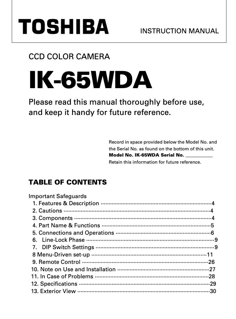 Página 1 del manual Manual de usuario Toshiba IK-65WDA