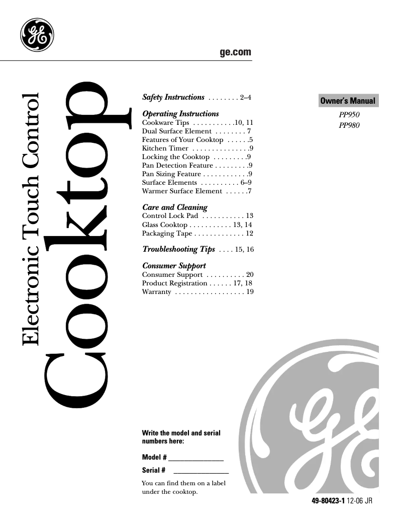 First page image of the manual for Profile PP950WMWW