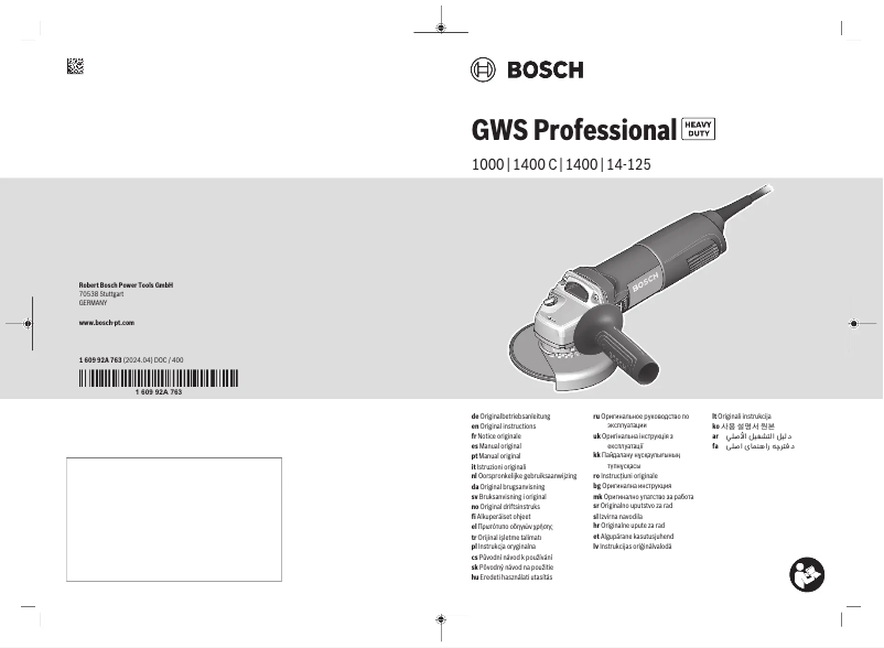 Page 1 de la notice Manuel utilisateur Bosch GWS 1400 Professional