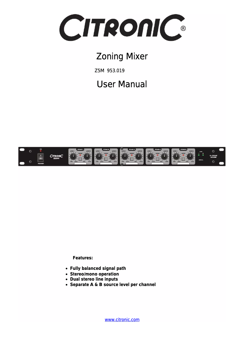 Page 1 de la notice Manuel utilisateur Citronic Z5M
