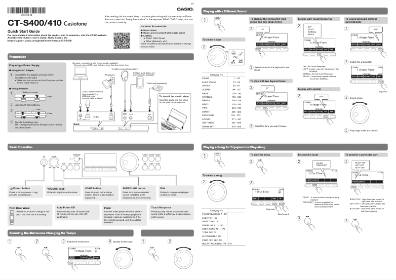 Page n°1 - Guide de démarrage rapide Casio CT-S400