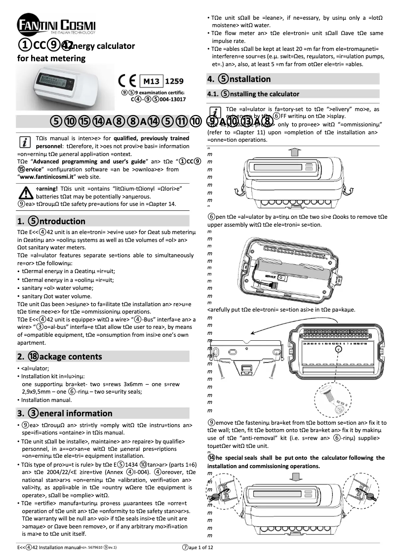 Page n°1 - Manuel utilisateur Fantini Cosmi ECCM42