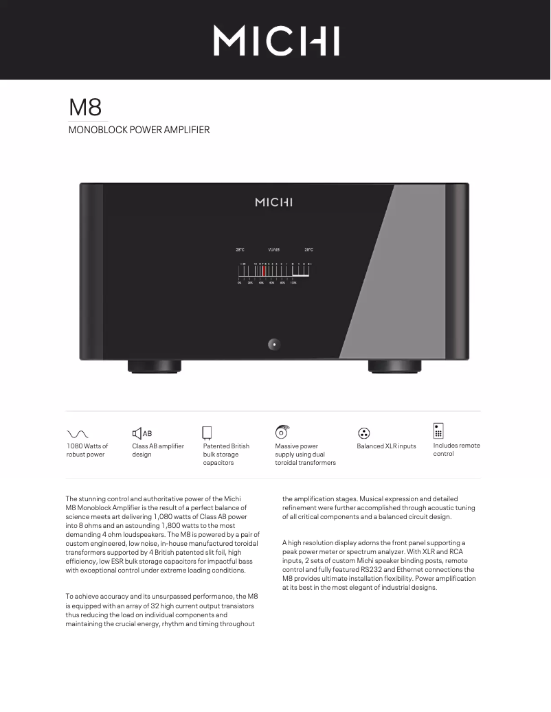 Page 1 de la notice Fiche technique Rotel Michi M8