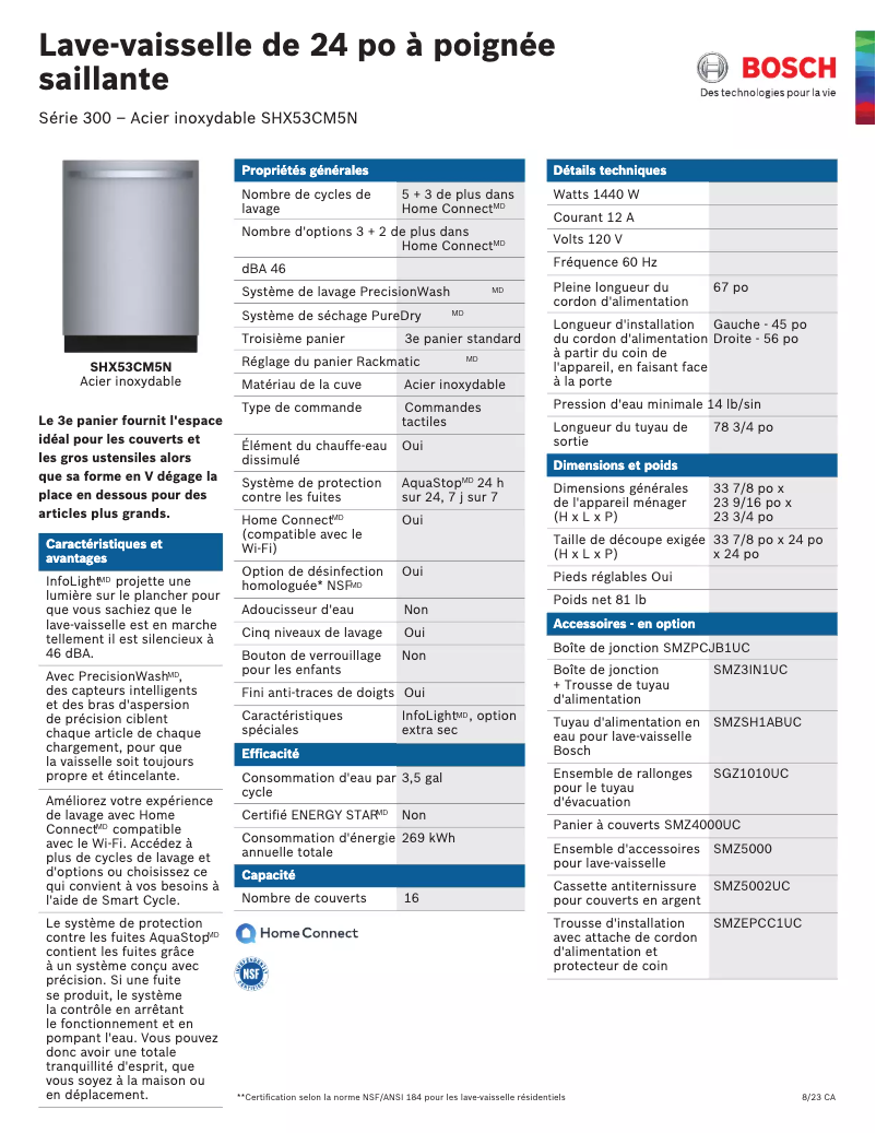 Página 1 del manual Ficha técnica Bosch SHX53CM5N