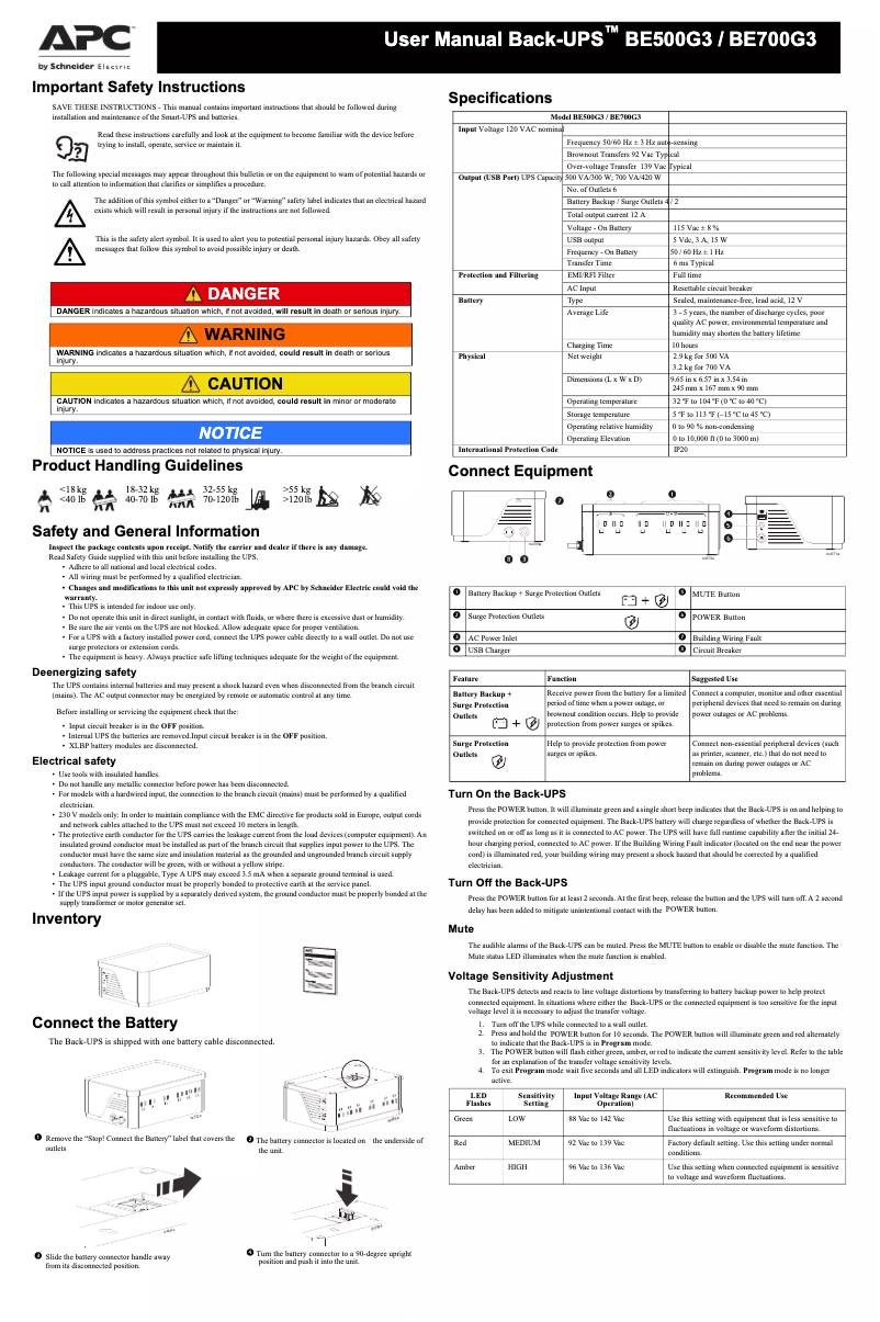 Image de la première page du manuel de l'appareil Back-UPS BE500G3