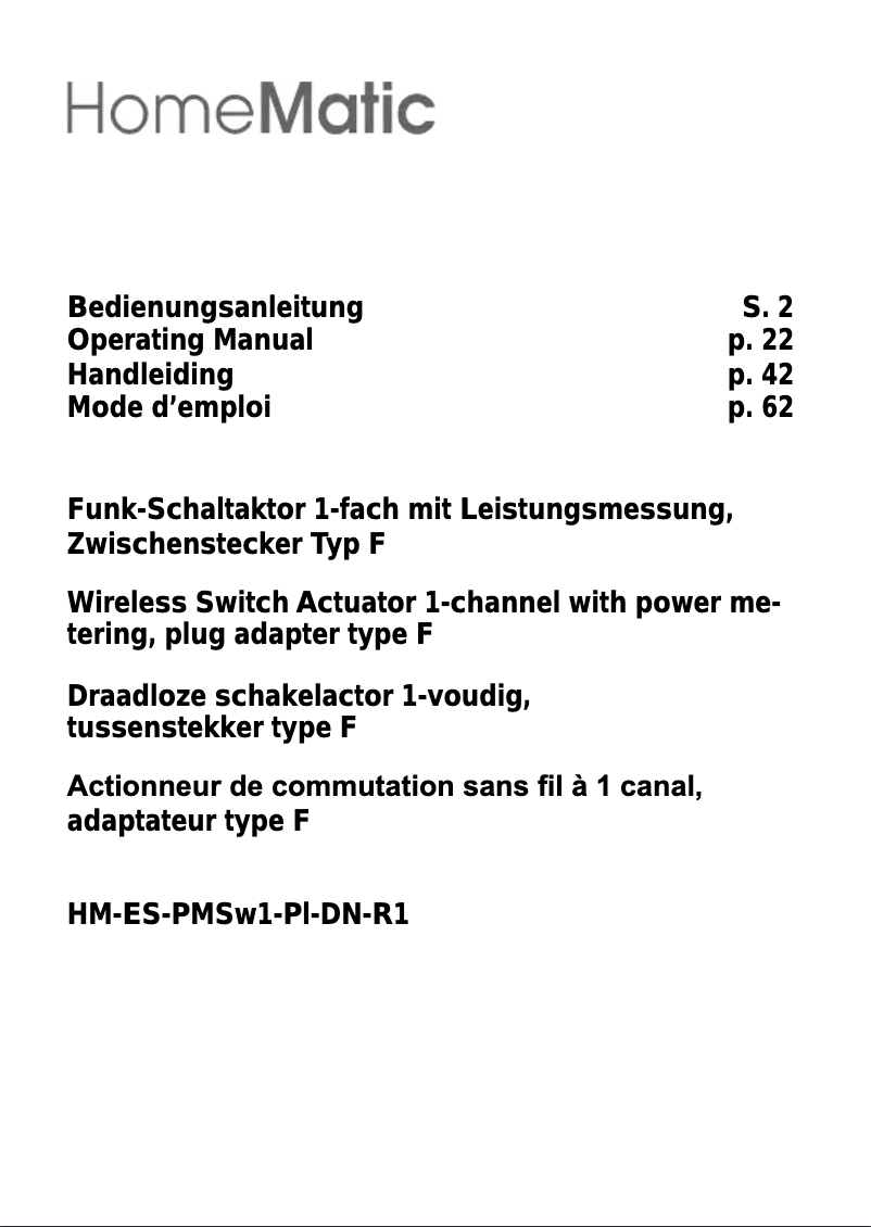 Page n°1 - Manuel utilisateur Homematic IP eQ-3 AG