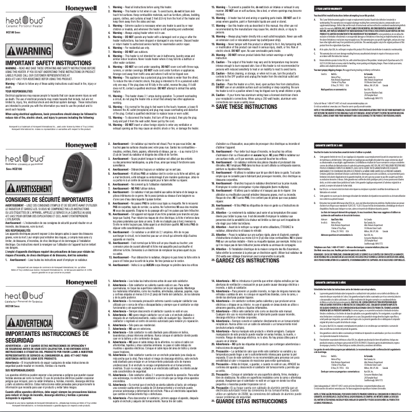 Image de la première page du manuel de l'appareil Heat Bud HCE100B