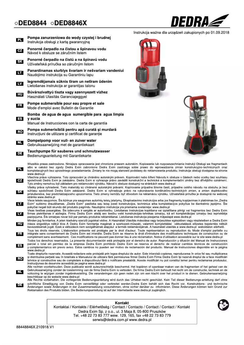 Page 1 de la notice Manuel utilisateur DEDRA DED8846X