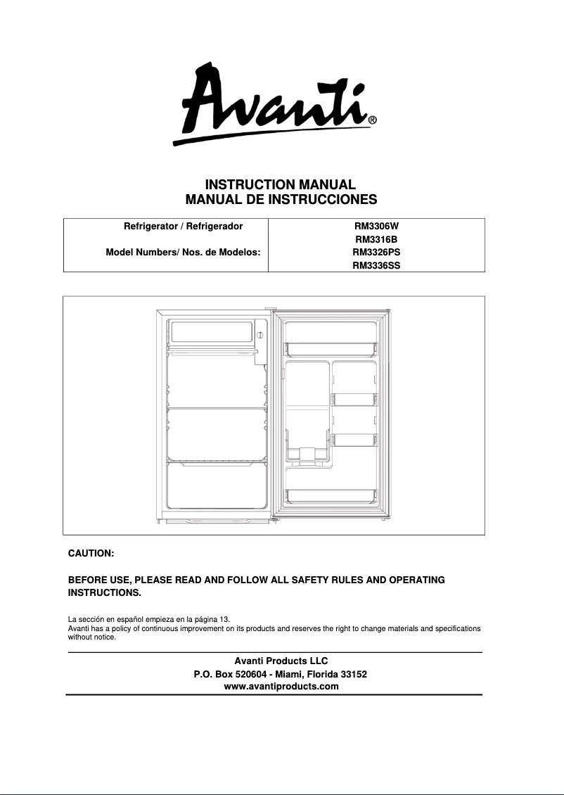 Page 1 de la notice Manuel utilisateur Avanti RM32J1B