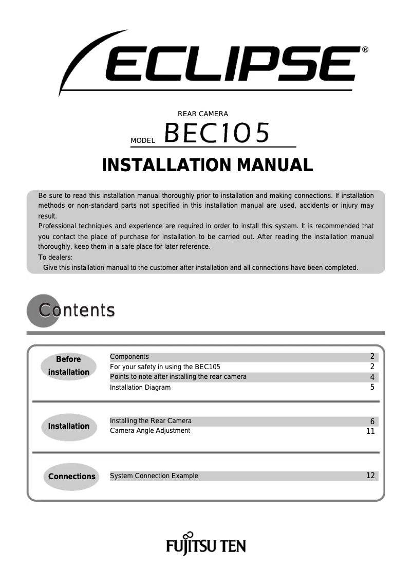 Page 1 de la notice Manuel utilisateur Eclipse BEC105