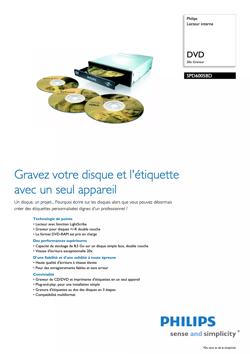 Page n°1 - Fiche technique Philips SPD6005BD