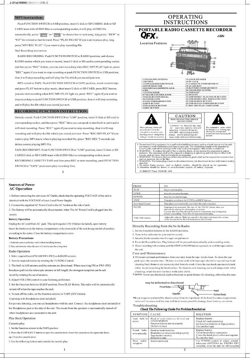 Page 1 de la notice Manuel utilisateur QFX J-22UWD