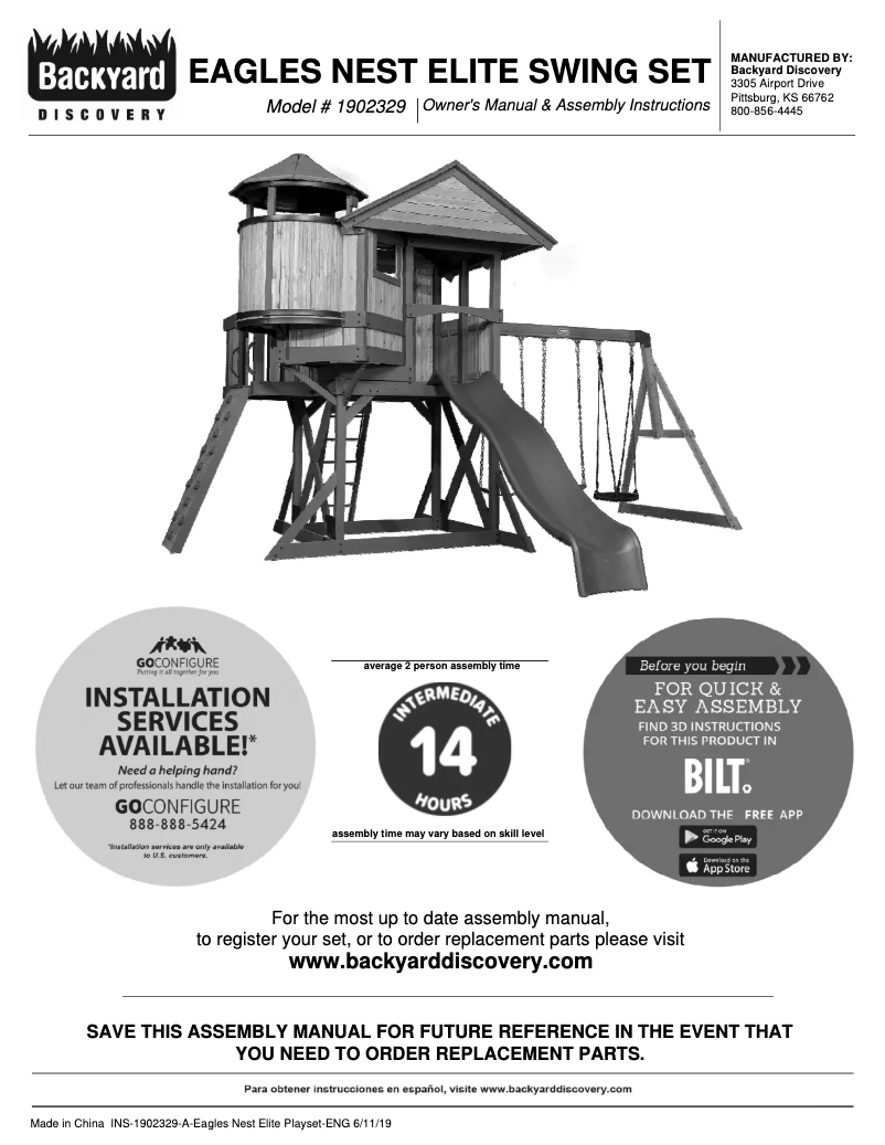 Page n°1 - Manuel utilisateur Backyard Discovery Eagles Nest Elite