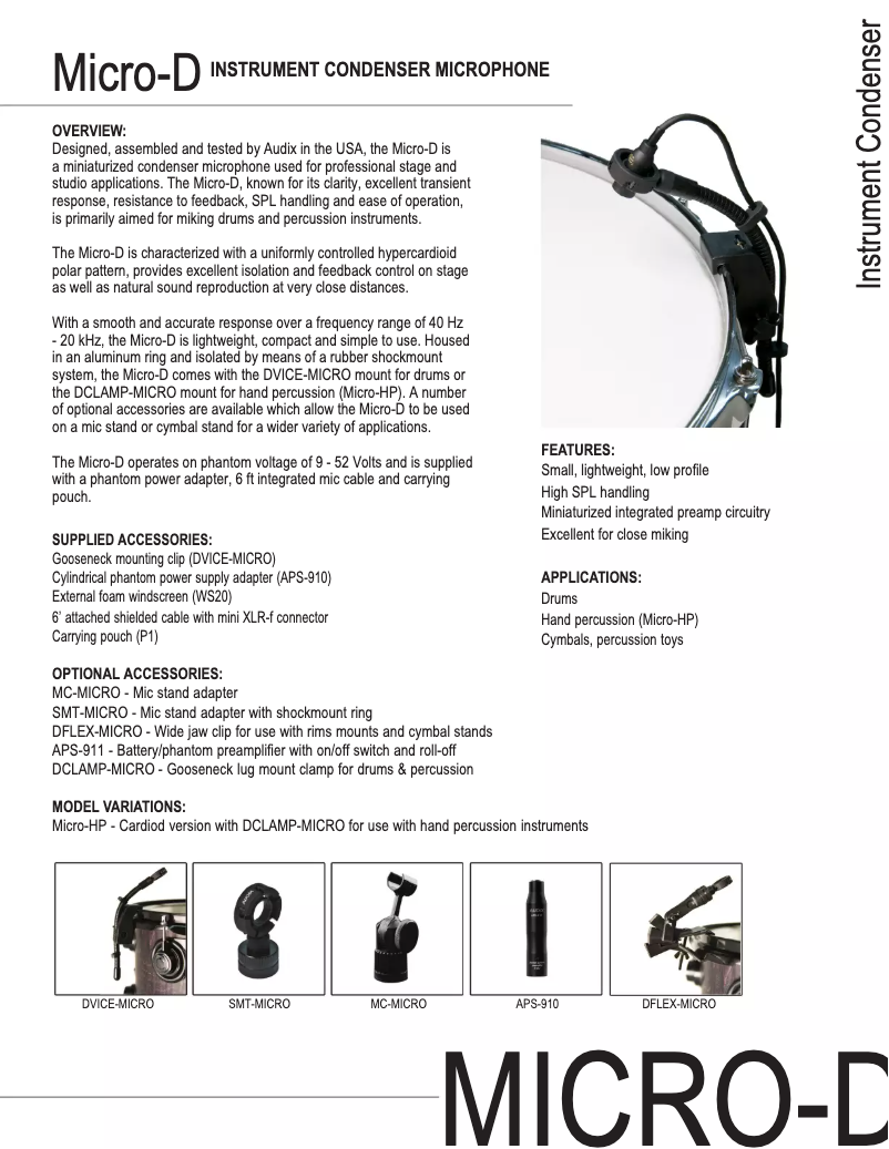 Page 1 de la notice Manuel utilisateur Audix Micro-D