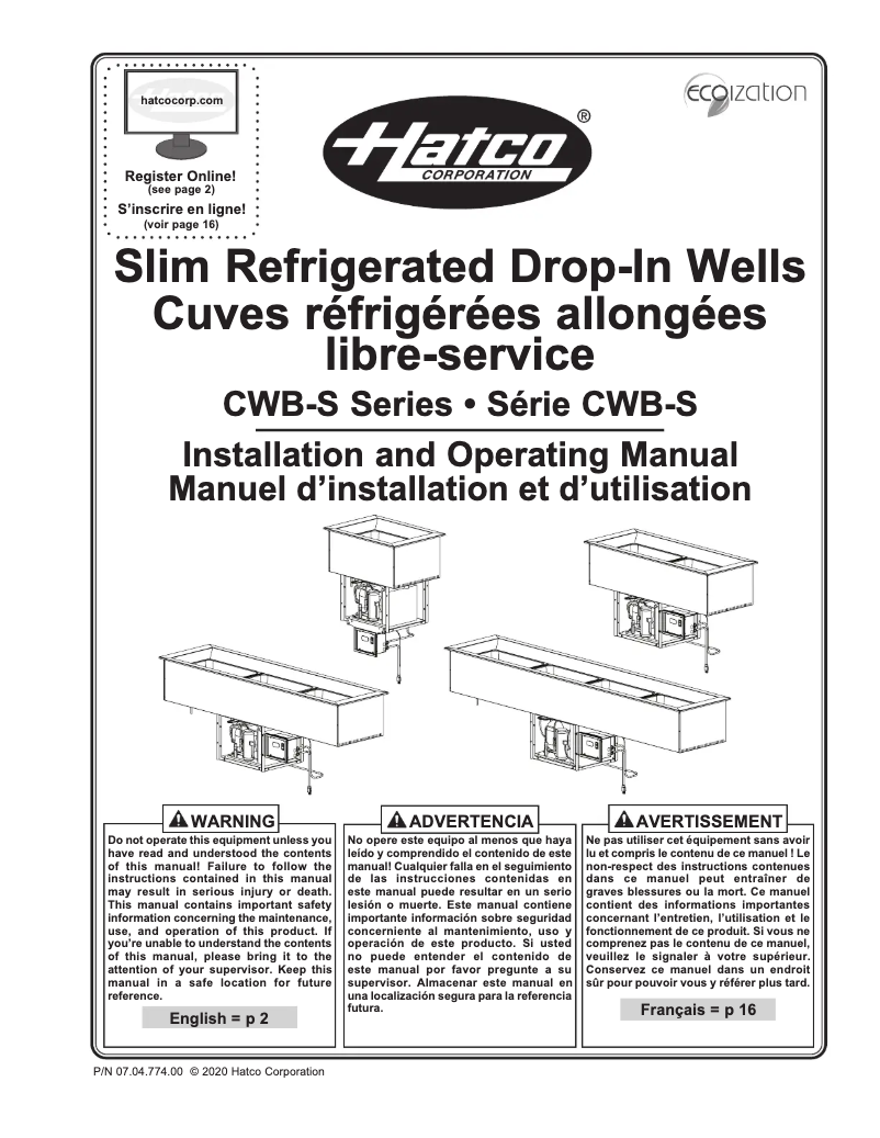 Page 1 de la notice Manuel utilisateur Hatco CWB-S4