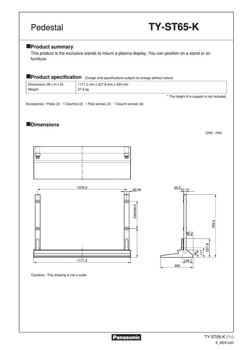 Page 1 de la notice Manuel utilisateur Panasonic TY-ST65