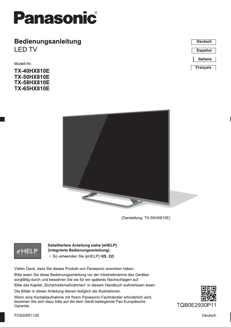 Page 1 de la notice Guide de démarrage rapide Panasonic TX-50HX810E