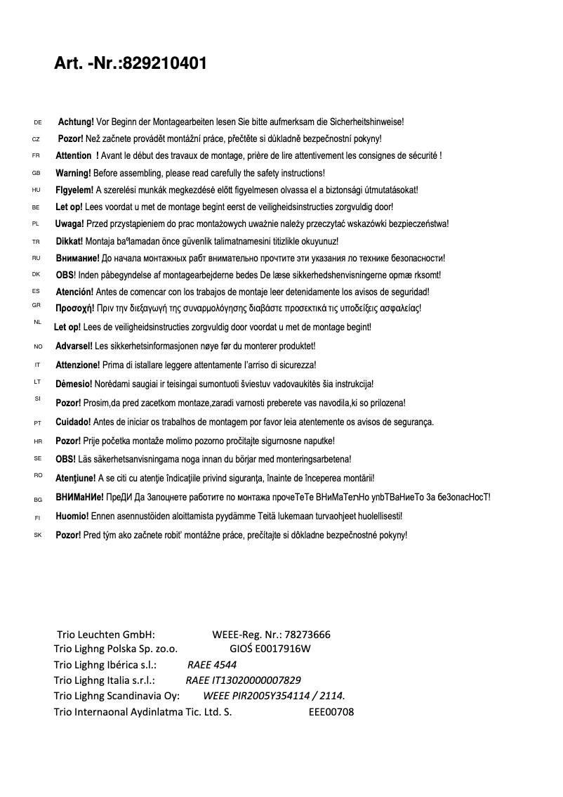 Image de la première page du manuel de l'appareil Cayman 829210401