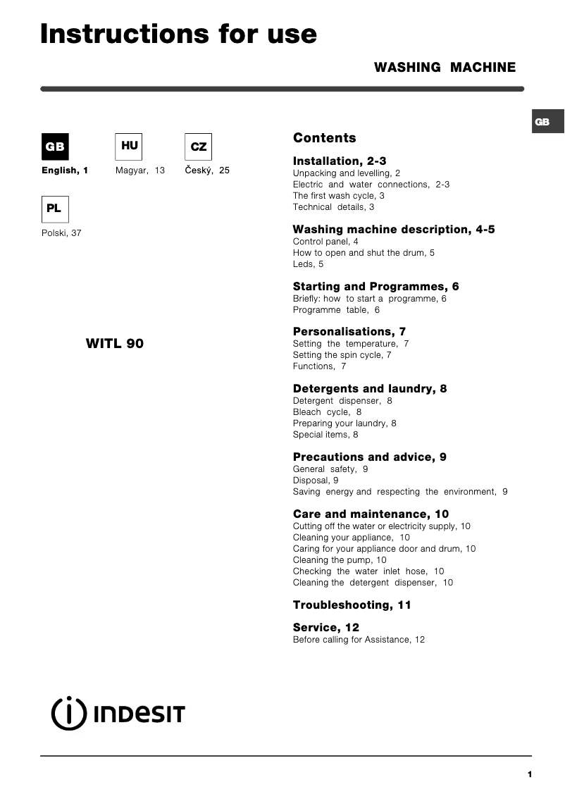 Image de la première page du manuel de l'appareil WITL 90