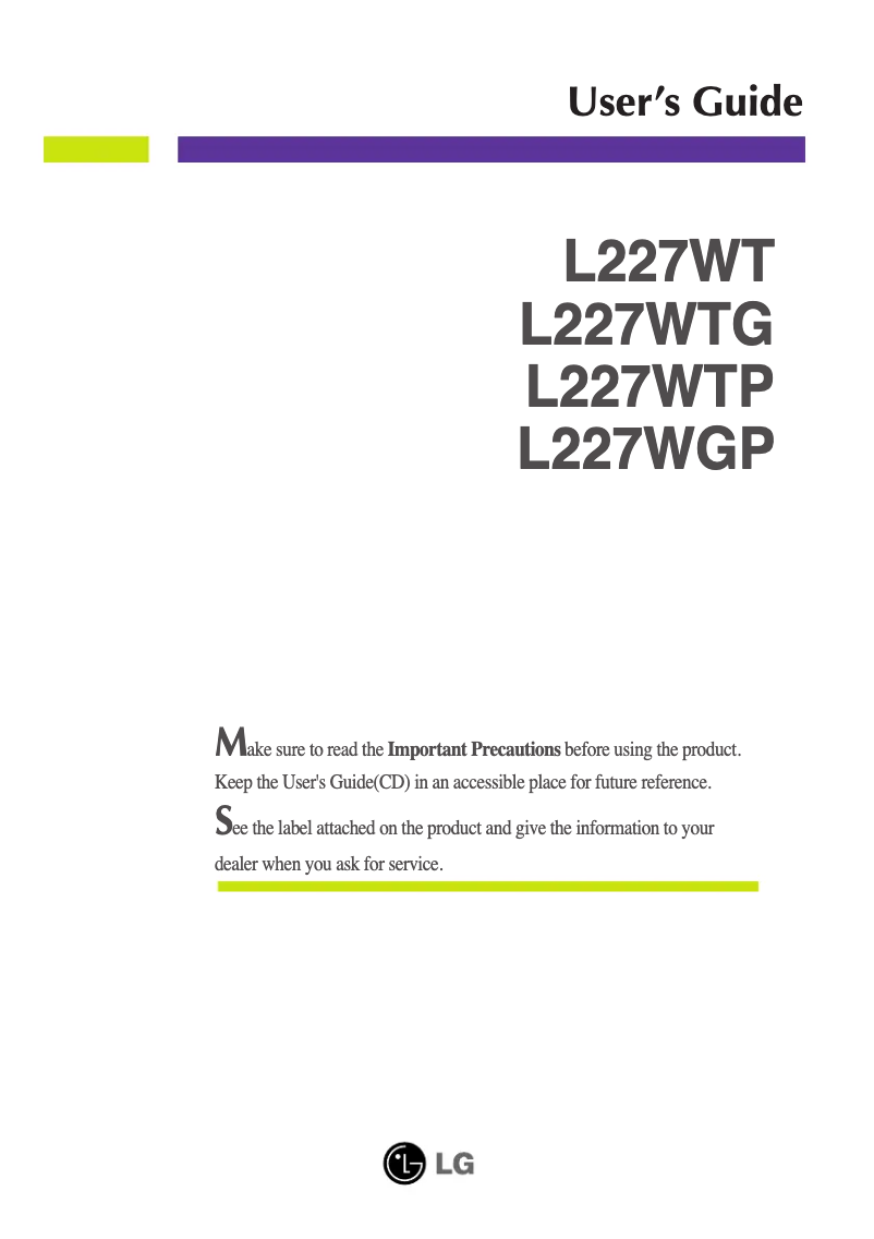 Page 1 de la notice Manuel utilisateur LG L227WGP