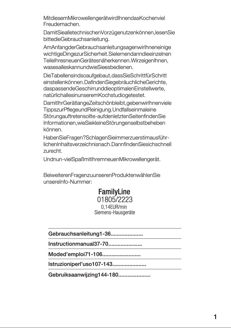 Page 1 de la notice Manuel utilisateur Siemens HF26056EU