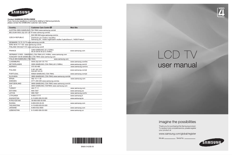 Page 1 de la notice Manuel utilisateur Samsung LE40A454C1