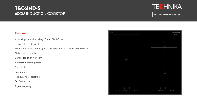 Page 1 de la notice Fiche technique Technika TGC6IND-5