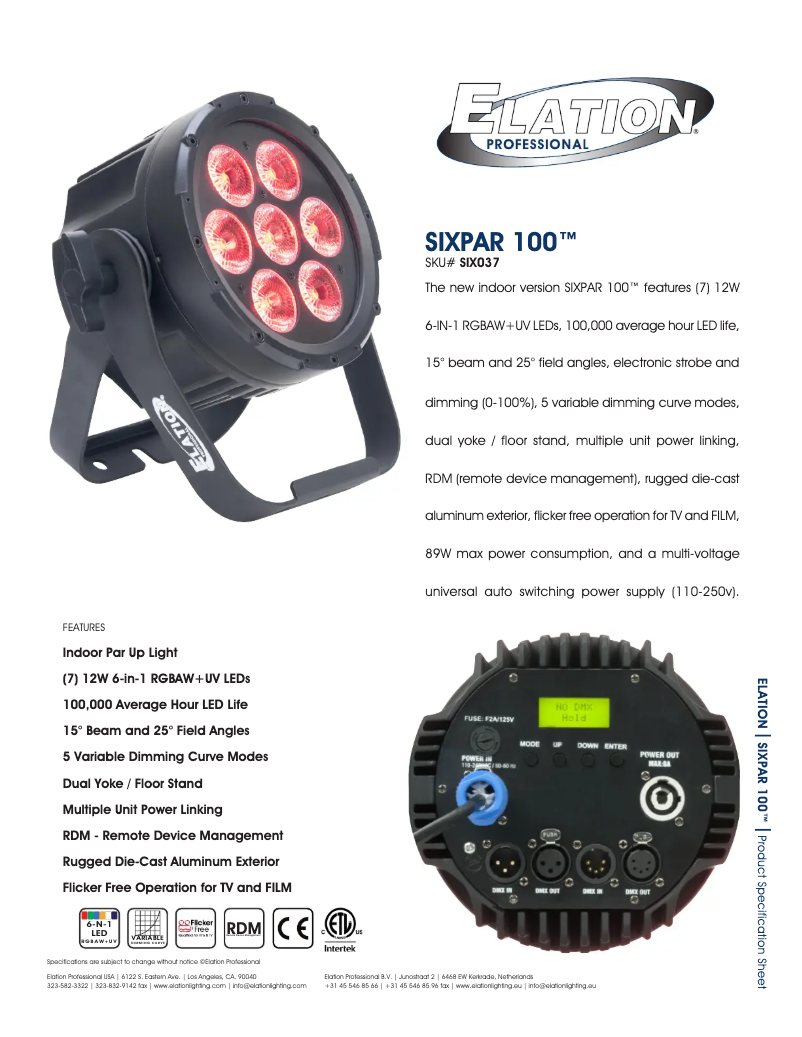 Image de la première page du manuel de l'appareil Sixpar 100