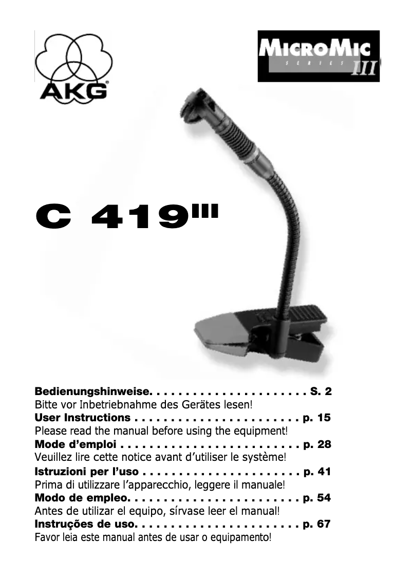 Page n°1 - Manuel utilisateur AKG C 419 III