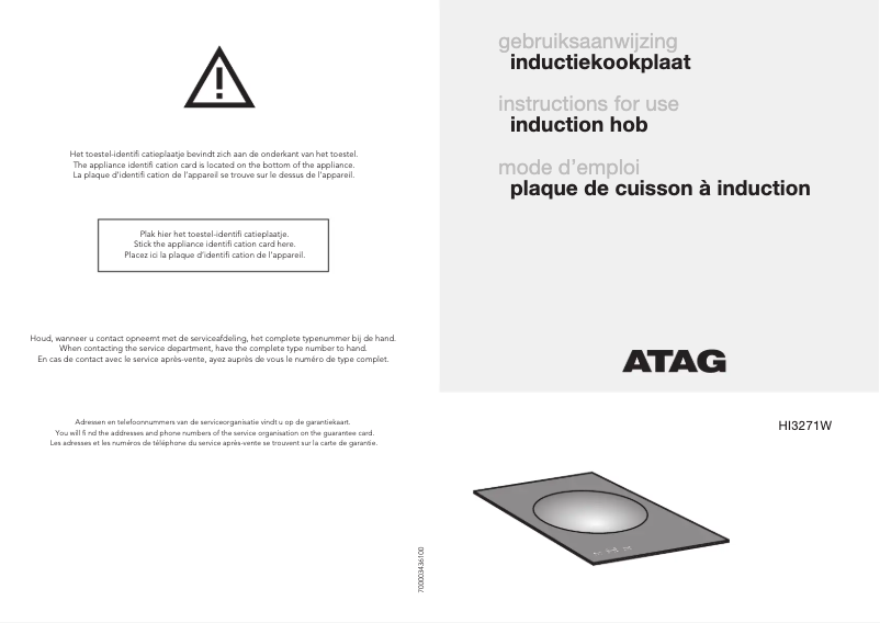 Page 1 de la notice Manuel utilisateur Atag HI3271WUU