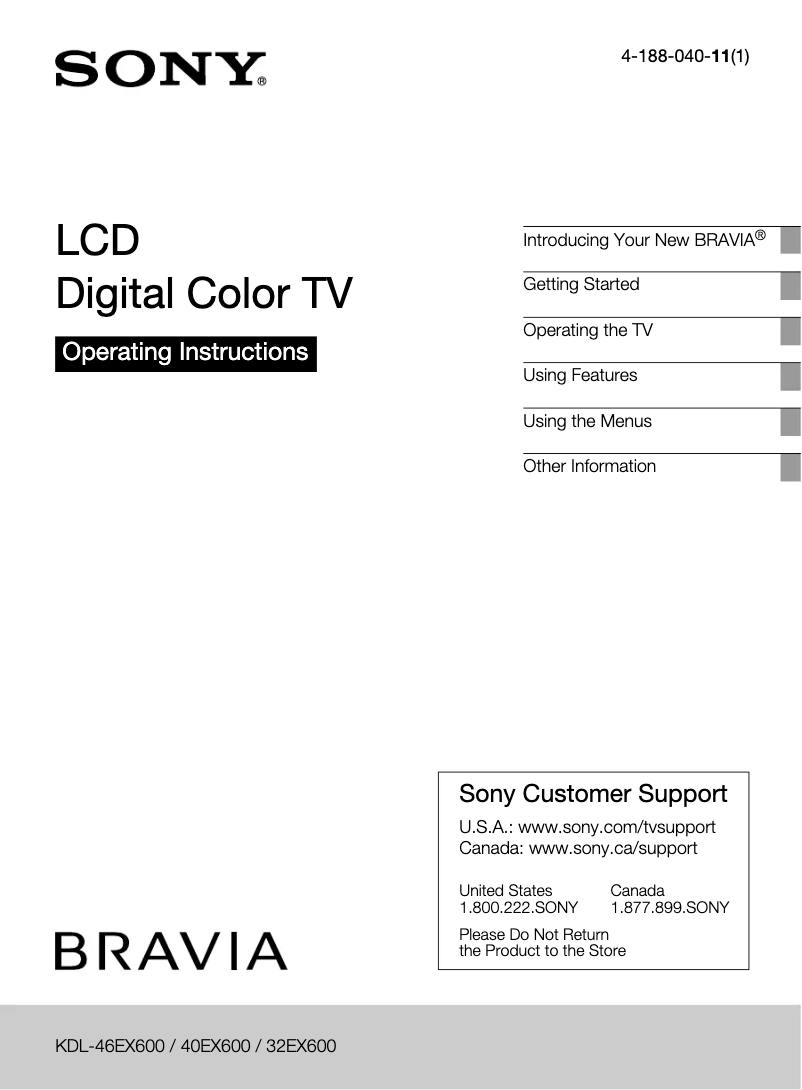 Page n°1 - Manuel utilisateur Sony Bravia KDL-46EX600