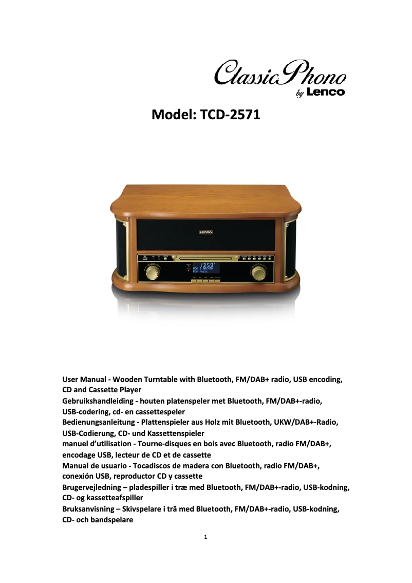 Image de la première page du manuel de l'appareil Classic Phono TCD-2571