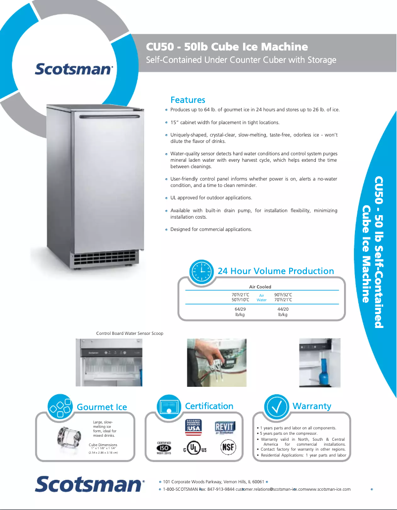 Page 1 de la notice Fiche technique Scotsman CU50PA-1A