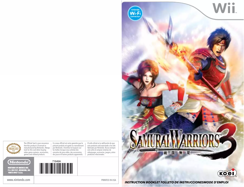 Page 1 de la notice Manuel utilisateur Nintendo Samurai Warriors 3 (Wii)