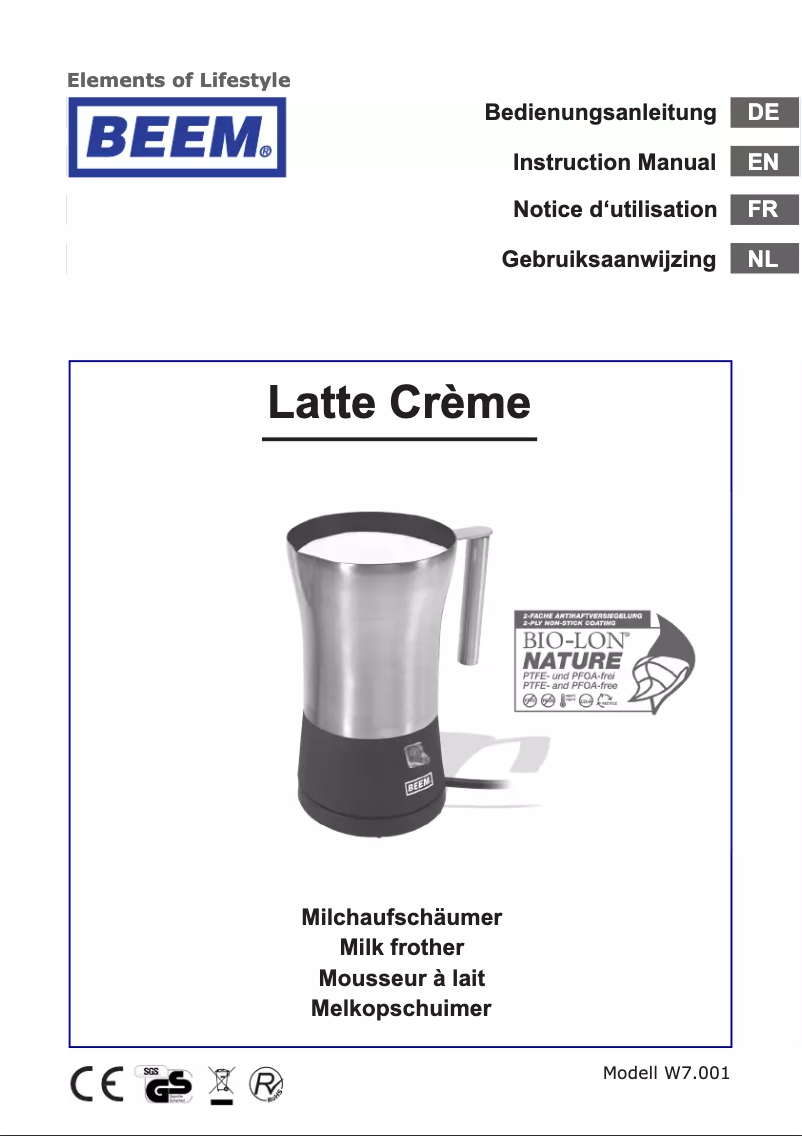 Image de la première page du manuel de l'appareil Latte Creme