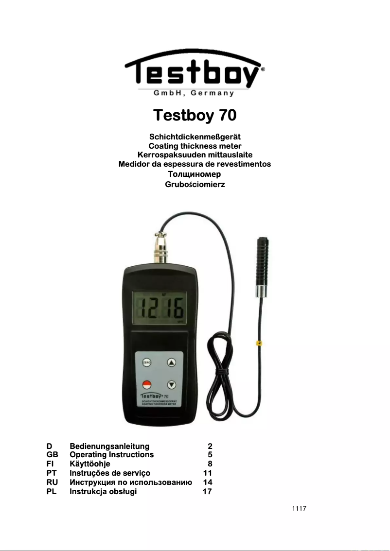 Page n°1 - Manuel utilisateur Testboy 70