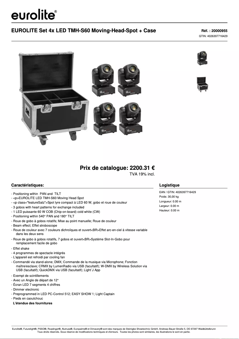 Page 1 de la notice Fiche technique Eurolite LED TMH-S6