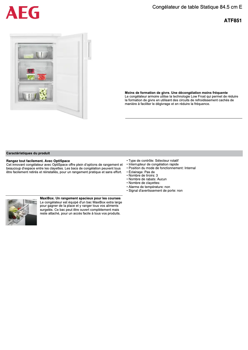 Página 1 del manual Ficha técnica AEG ATF851