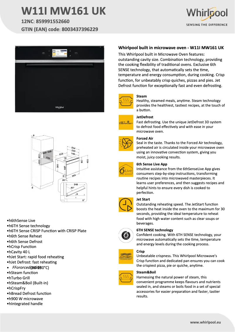 Page n°1 - Fiche technique Whirlpool W11I MW161 UK